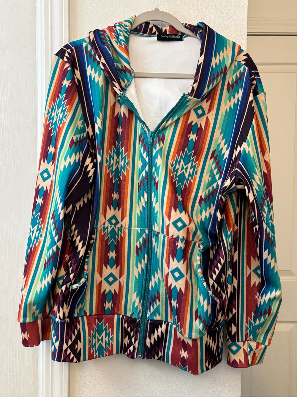 Southwest Aztec Zip-Up Hoodie in Teal & Burgundy